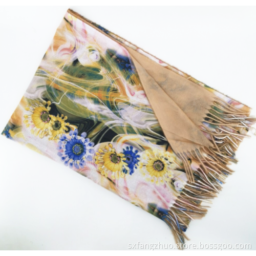 ready to ship winter warm print cashmere with fringe scarf shawls